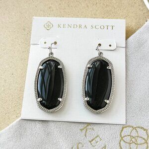 NEW Kendra Scott Silver Black Opaque Glass Elle Earrings